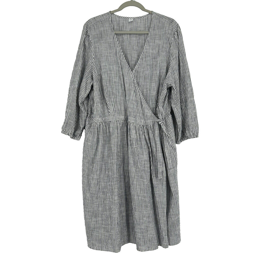 Old Navy Midi Wrap Dress Black White Stripe Long Balloon Sleeves Size 2X